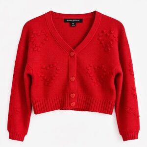 Banana Republic Red Heart Button Cardigan | Cropped Knit Sweater XS